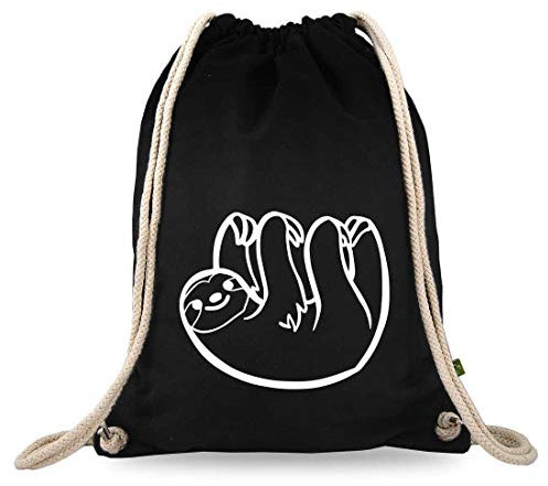 Turnbeutelliebe® Turnbeutel mit Motiv - Faultier - Baumwolle schwarz - Sportbeutel - Rucksack - Stoffbeutel - Gym Bag - ca. 12 Liter - 37 x 46 cm