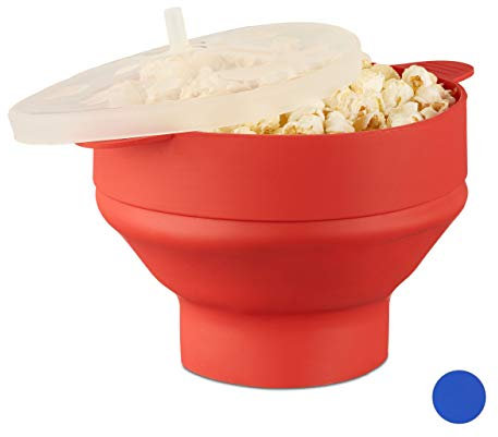 Relaxdays Set of 1 Silicone Microwave Popcorn Maker, Collapsible Popcorn Popper, No Oil, Red