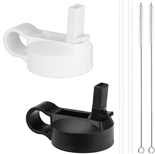Top Souls Breiter Strohhalm-Deckel passend für Hydro Flask und die meisten Sport-Wasserflaschen von 340-1814 ml, 2 Deckel mit 2 Strohhalmen und 2 Bürsten in 1 Set, Vorteilspackung (schwarz/weiß)