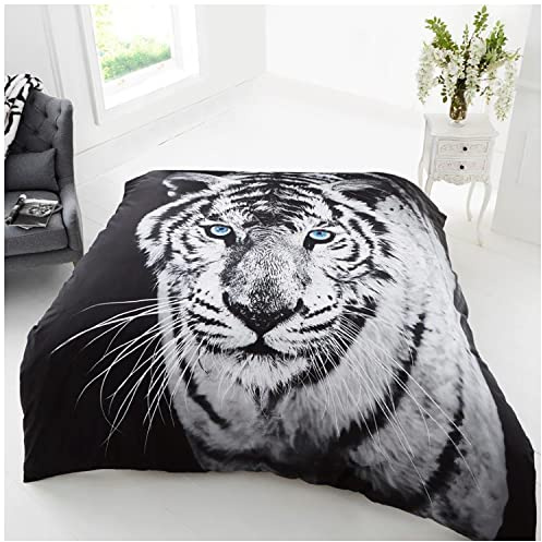 GC GAVENO CAVAILIA 3D Wildlife Throws For Sofas Large, White Tiger Throw For Bed Double Couch Bed Chairs, Cosy Fleece Bed Throws, Extra Large Throw Blanket For Bed, 200X240 Cm