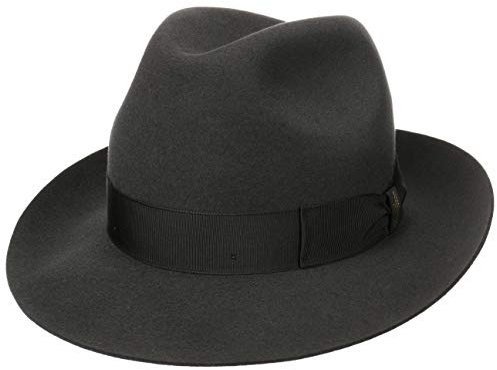 Borsalino Marengo Haarfilz Bogarthut Haarfilzhut Fedora Herrenhut Damen/Herren - Made in Italy Wollhut Filzhut mit Ripsband Frühling-Sommer Herbst-Winter - 61 cm dunkelgrau