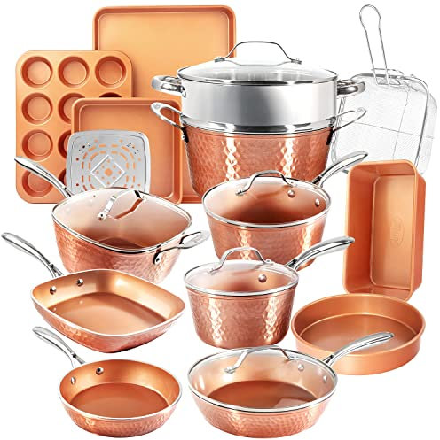 Collection Gotham Steel Hammered Copper — Ensemble de 20 ustensiles de cuisine et de cuisson de qualité supérieure avec revêtement en cuivre antiadhésif