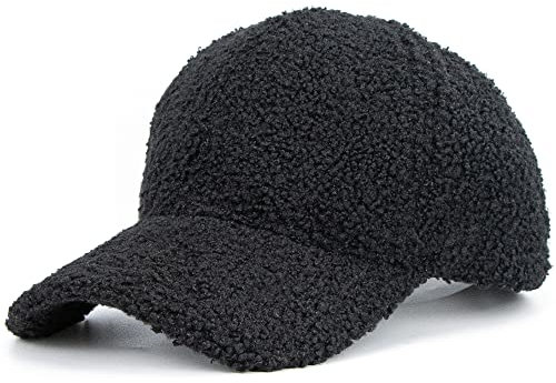 Baseballkappe aus Lammwolle, warm, Winter, Teddy-Fleece, Hip-Hop-Kappe für Männer und Frauen, Outdoor-Reisen, Schwarz, Medium
