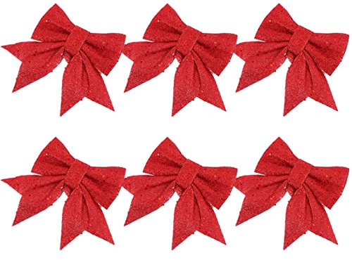 TOYANDONA Weihnachten Schleife Glitzer Leuchtend Weihnachtsbaum Band Schleifen Weihnachtskranz Bogen Christbaumanhänger Weihnachtsbaumschmuck für Weihnachten Urlaub Hochzeit Deko 6 Stück Rot