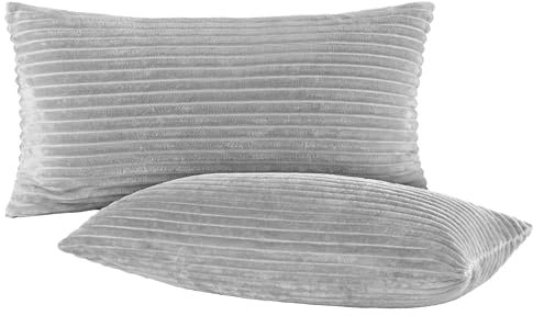 BaSaTex Winter Plüsch Kissenbezüge Kissenhüllen | 2er Pack 40x80 cm | Cashmere-Touch Coral Fleece,Rip-Cord“ | Sofakissen Couchkissen Zierkissenbezug | Reißverschluss | Grau