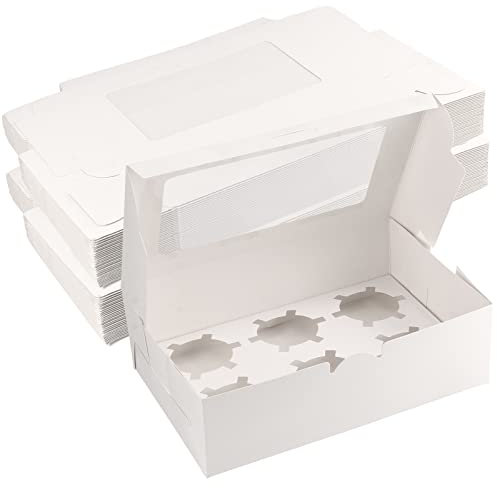SEUNMUK Confezione da 40 scatole per cupcake bianche con vetrina, porta cupcake in cartone, scatola da forno per muffin, mini torte, biscotti, 23,5 x 15,8 x 7,5 cm