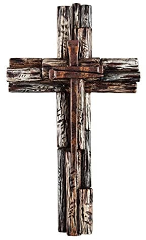 Eagrafts Wandkreuz aus Kunstharz, rustikal, dekorativ, geschichtet, mit Kunsteisernen Nägeln, Wanddekoration für Zuhause