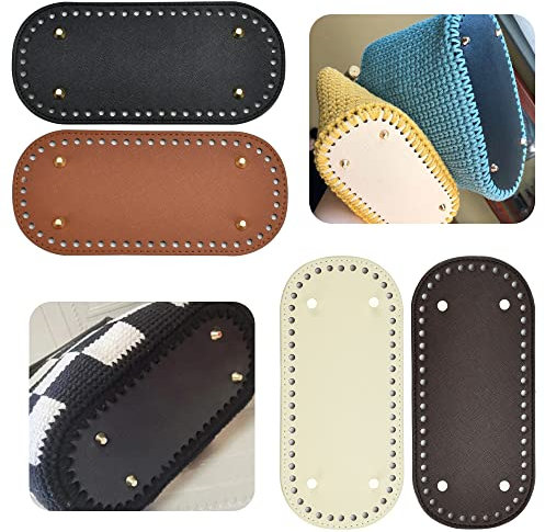 RECHCIGA 4 Stück Taschenboden Leder Taschenboden zum Häkeln Bag Bottom Shaper Kunstleder Tasche Boden 22x10cm Strickbeutel Boden PU Leder Handgewebte Tasche Pad für Handtasche Strickbeutel, 4 Farben