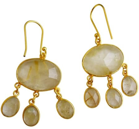 Rutilquarz vergoldete Sterling Silber Ohrringe - Natürlicher Edelstein - Geburtstagsgeschenk - Weihnachtsgeschenk - Handgefertigte Geschenkideen für Frauen (Rutilquarz)