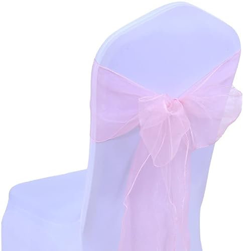 JIUERYY 100pcs Rubans en Organza Housse de Chaise nœuds de Mariage décoration de Ceremonie Fête événement Anniversaire 17 x 275cm-Rose Clair