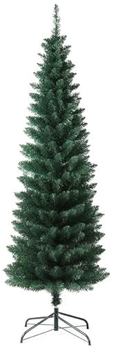 SOLAGUA Árbol de Navidad Slim Artificial Abeto Fino de Hoja Espumillón 150-210cm Arboles C/Soporte Metálico (Verde Oscuro, 150cm 277Tips)