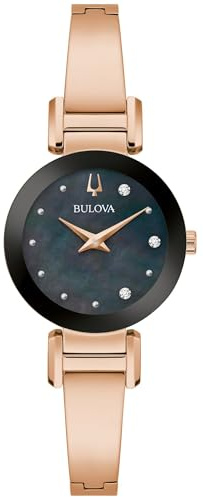 Bulova Marc Anthony Ladies Modern Diamond Stainless Steel Bangle Bracelet Watch, Rose Gold/Mother of Pearl Dial, Modern