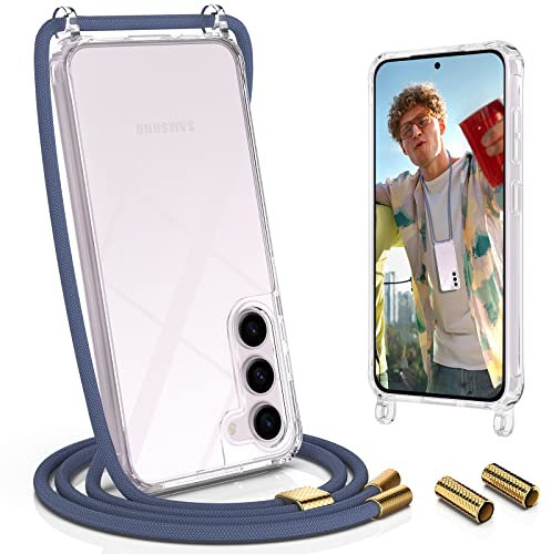 UYMO Handykette Hülle mit Band kompatibel mit Samsung Galaxy S23 5G 6.1 - | Necklace Transparent Handyhülle Case mit Schnur Abnehmbar |,Stoßfeste Schutzhülle zum Umhängen Kordel, Blau