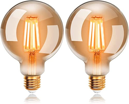 EXTRASTAR Bombillas Vintage Led E27 6W, Lampara Decorativa Retro Edison G80 Bulbo Filamento Tungsteno Blanco cálido 2200K 540Lm- 2 pcs