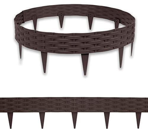 SUBTLETY 50m Beetumrandungen Kunststoff 50 Stück 100x20cm Rattan-Optik Beeteinfassung Rasenkanten Biegbarer Mähkante Beetbegrenzung Flexible Palisaden Wetterfest Beet Zäune für Garten (Braun)