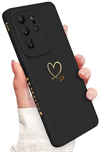 Newseego Handyhülle für Samsung Galaxy S20 Ultra 5G Hülle für Frauen Mädchen, Gold Herz Muster Weich Flüssigsilikon S20 Ultra Hülle Niedlich Herz Rand Kamera Schutzhülle für Samsung S20 Ultra-Schwarz