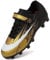 Dhinash Boys' Football Boots Astro Turf Trainers Kids Girls Cleats Soccer Shoes Teenager Outdoor Athletics Sport Sneakers Spike Football Shoes Unisex Black Gold 3.5UK