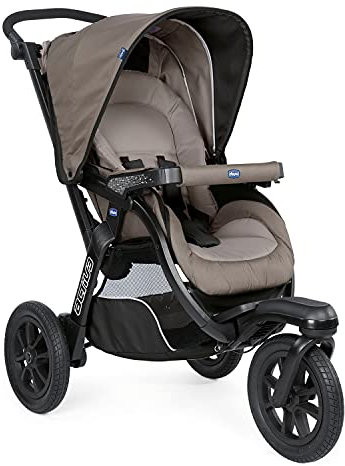 Chicco Activ3 Kinderwagen mit 3 Rädern, leicht zu fahren in jedem Gelände, breiter Sitz, verstellbare Rückenlehne, praktischer Verschluss, verstellbare Stoßdämpfer, 0 Monate+, Dark Beige