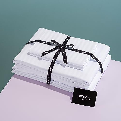Pereti Italienisches Queen-Bettwäsche-Set, 100 % Baumwolle, langstapeliges Satin-Bettwäsche-Set, 4-teiliges Queen-Size-Bettlaken-Set, Bettwäsche-Set, luxuriöse Hotel-Laken mit tiefen Taschen,