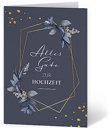 XXL Glückwunschkarte (A4) | zur Hochzeit | mit Umschlag | Blau mit Gold-Look Rahmen | edle und hochwertige Klappkarte | Große Design Karte zum Verschenken | Maxi Karte Überformat