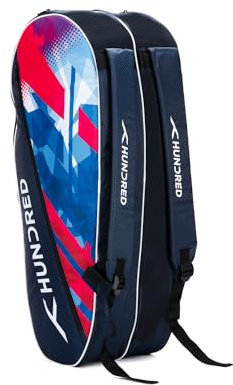 HUNDRED Ideal Badminton and Tennis Racquet Kit Bag (Navy, Size: Large/6 in 1) | Material: Polyester | 2 Compartment with Side Pouch | Easy-Carry Handle | Padded Back Straps | Front Zipper Pocket