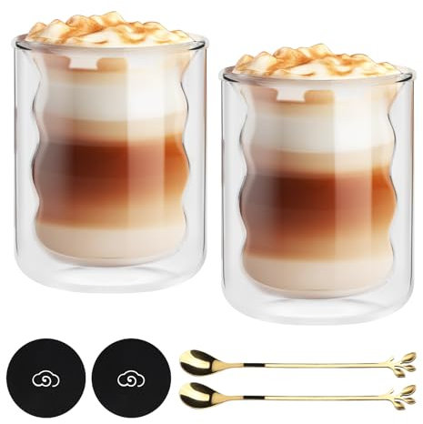 CPROSP 2tlg 200ml Thermogläser Latte Macchiato, Doppelwandige Kaffee Gläser, Isolierte, Cappuccino, Latte, Tea Gläser, Trinkgläser Hitzebeständig