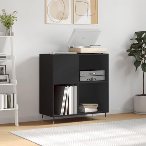 Camerina Mueble para Discos Madera contrachapada Negro 84,5x38x89 cm Mueble Tocadiscos Soporte de Almacenamiento de Discos de Vinilo 831765