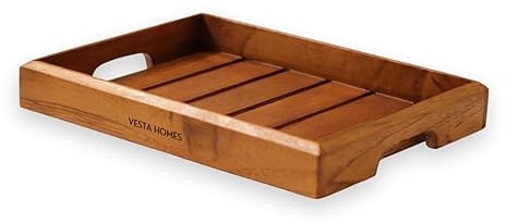 Vesta Homes Teak Wood Serving Rectangular Tray For Home, Kitchen, Restaurant, Office Organizer, Dining Table Premium Wooden Trays 31 X 22 X 4 cm Handcrafted In India