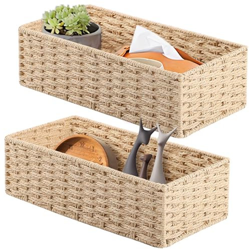 YheenLf aufbewahrungskörbe, 2er-Pack korb aufbewahrung, geschenkkorb geflochten, Aufbewahrungsboxen für Schlafzimmer, Badezimmer, Stapelbare Regalkörbe, Schöner Baskets, Natur