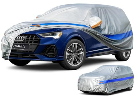 Holthly Funda Coche SUV Exterior Impermeable, Cubre Coche 4x4 de 10 Capas, Cubierta Coche Protector de Sol, Capa para Carro Apto para Renault Duster,Hyundai Tucson,Audi Q3 Q4,BMW X1,etc. YM