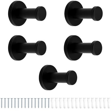 Ganci da Parete Rotondi Neri, JANDH 5 Pezzi Ganci Appendiabiti da Parete 53 mm, Ganci Appendiabiti con Viti e Tubo di Espansione, Adatto per Appendere Oggetti in Cucina, Bagno e Camera da Letto