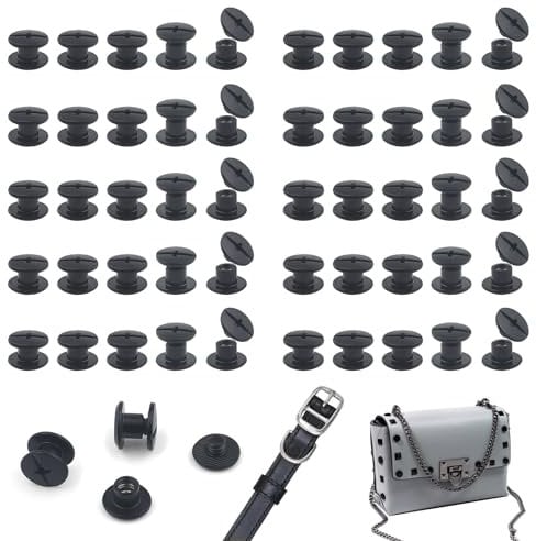 JJWNMLL 100 Set Chicago Screw Posts M5*4mm, Rivet Chicago Binding Screws, Metal Rivet Replacement Repair for Bags, Collar, Harness, Luggage, Purse, Dog Lead, Backpack, Belt - Matte Black