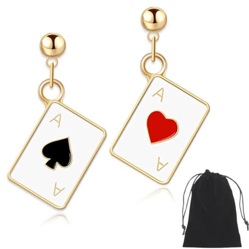 Einzigartige lustige 18 Karat vergoldete hypoallergene Poker-Herzen und Pik-Ass-Spielkarten baumeln Tropfen-Ohrstecker für Frauen-Mädchen-Glücksspiel-Casino-Schmuck-Geschenk