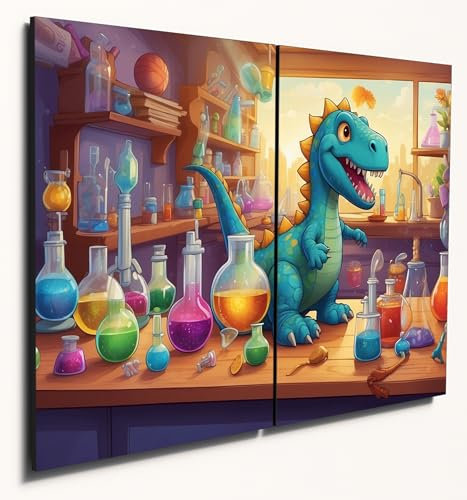 The Plum Penguin Colourful Science Lab Wall Art - A4 Twin Set MDF Wood Kids Room Decor Canvas Alternative 40 x 30cm