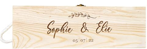 EDSG Personalised Wine Box Wooden Wine Gift Box for Wedding Anniversary Engagement Engraved Wedding Couples Gifts Custom Wooden Gift Boxes Red Wine Holder Champagne Bottle Boxes(Design 2)