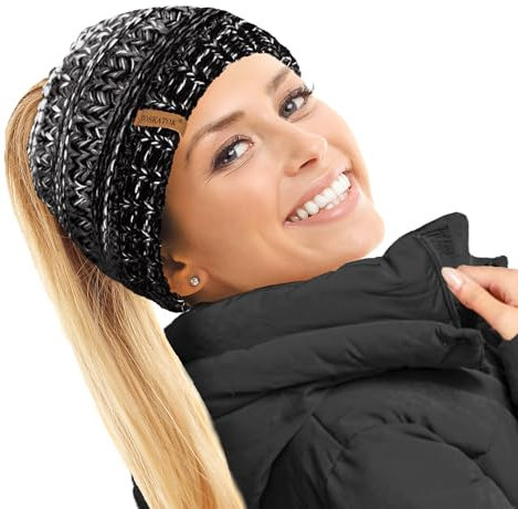 TOSKATOK Damen Thermo-Mütze mit Teddy-Fleece gefüttert, Schwarz/Grau/Creme, Einheitsgröße