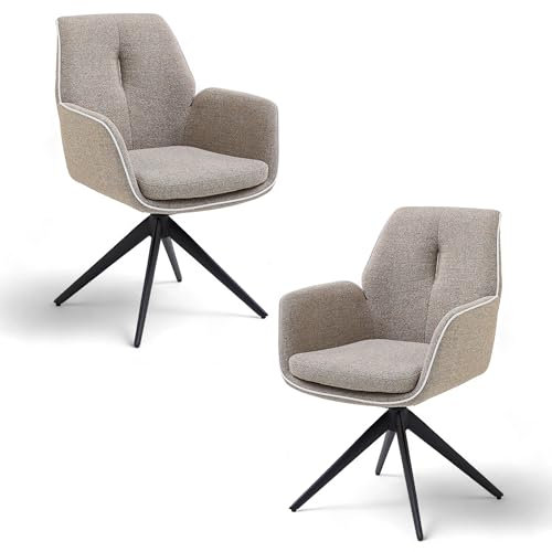 ENJA Esszimmerstühle 2er Set mit schwarzem Metallgestell, Taupe - Bequeme Stühle für Esszimmer & Küche - 64 x 92 x 65 cm (B/H/T)