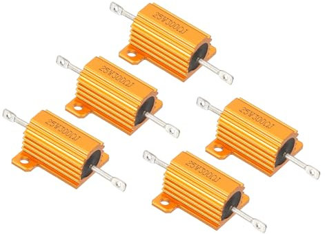 PATIKIL 25W 300 Ohm Aluminum Gehäuse Widerstände Set, 5 Stück Aluminum Widerstand Set mit Schrauben Drahtgewickelte Potentiometer Leistung Widerstand Sortiment 5% Toleranz, Golden