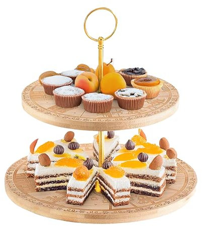 Alzatina per Aperitivo, Frutta o Dolci - Piatto da Portata a 2 Ripiani in Bambù - Set da Portata e Tagliere