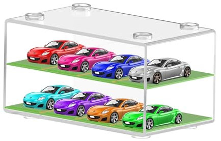 Aufbewahrungsbox für Automodelle Vitrine für Hot Wheels Staubdicht Doppeldeck Hält 8 Stück für 1/64 Maßstab Diecast Auto Spielzeug 21,8x10,3x11,5 cm