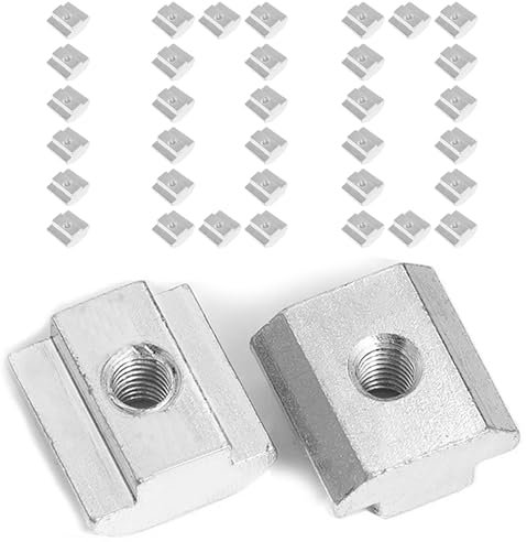 Xiciki 100 PCS M3 T Nuts T Sliding Nuts Hammer Nut Block Square Nuts, Nickel Plated Carbon Steel T Slot Bolts for Aluminum Extrusion Profile Accessories (Silver)