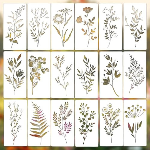 UTXN 18-teiliges Schablonenset zum Malen, Schablonen, Wiederverwendbare Schablonen zum Basteln, Blumenschablonen, Schablonen für Wände, Schablonen zum Bemalen von Möbeln