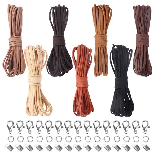 Xbessc 7 Couleurs 5m x 3mm Cordon en Cuir Vintage Lacets en Cuir Plat Laniere Cuir Cordes dn Faux Cuir pour Bricolage Accessoires Bracelet Collier Bijoux Artisanat