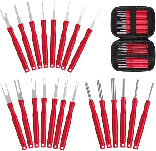21 Pcs Terminal Pin Removal Tool Kit, Car Automotive Terminal & Pin Removal, Pin Extractor Tool Set with Protective Bag for Car Connector Terminals,Red