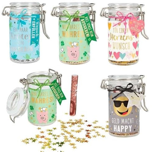 Depesche Wunscherfüller Einmachglas - Geldgeschenkverpackung, Lieferumfang 1 Stück-Auswahl nach Verfügbarkeit