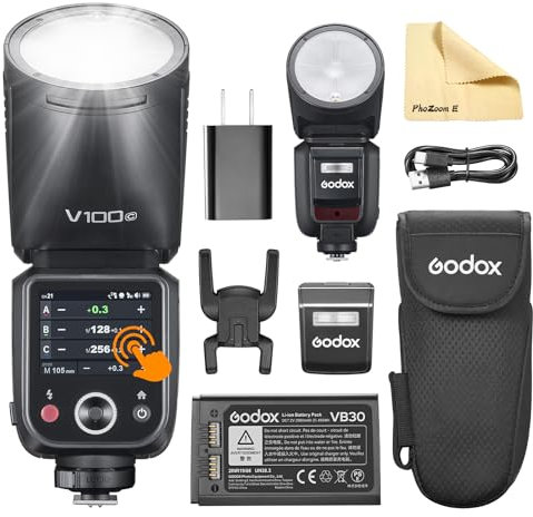 Godox V100-C V100 C Testa Rotonda Fotocamera Flash TTL Speedlite 2.4G Wireless TTL Speedlight Strobe, 100Ws HSS 1/8000s con Batteria agli ioni di litio per Fotocamere Canon