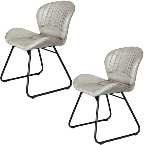 Casa Moro Lederstühle Esszimmer Stühle Grau Leder Stuhl Polsterstuhl Essstühle 2er Set Metall-Beine