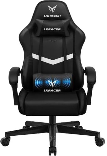 GTPLAYER Gaming Chair, Massage Ergonomic Computer Chair with Lumbar Support Height Adjustable Gaming Chair with 360°-Swivel Seat and Headrest for Office