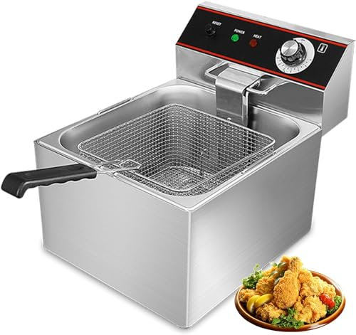Freidora eléctrica comercial, Freidora comercial con cesta, freidoras eléctricas, freidora de aceite de encimera de acero inoxidable espesado con control de temperatura for uso comercial o doméstico,