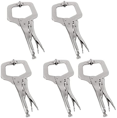 JOEEYKO 5 Pcs 11 Inch C Clamp Locking Pliers, Metal Welding Clamps Vice Grips for Woodworking, Silver